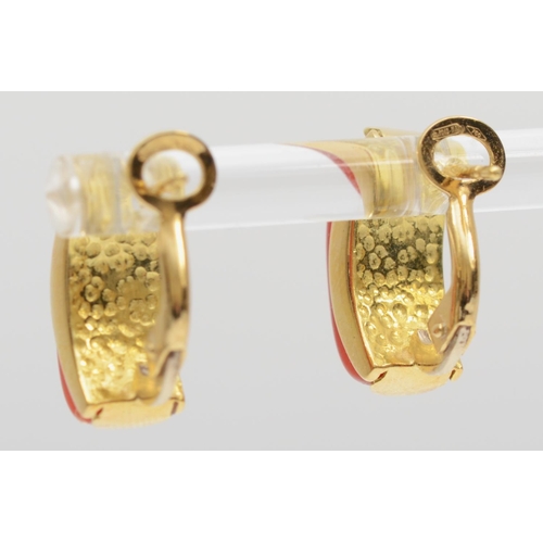 121 - An Italian pair of 18ct gold and coral ear clips, maker 1012, Napoli post 1971 control marks, 17 x 6... 