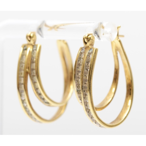 161 - A 9ct gold pair of diamond set double hoop ear rings, set with single cut stones, 25mm, 5.4gm