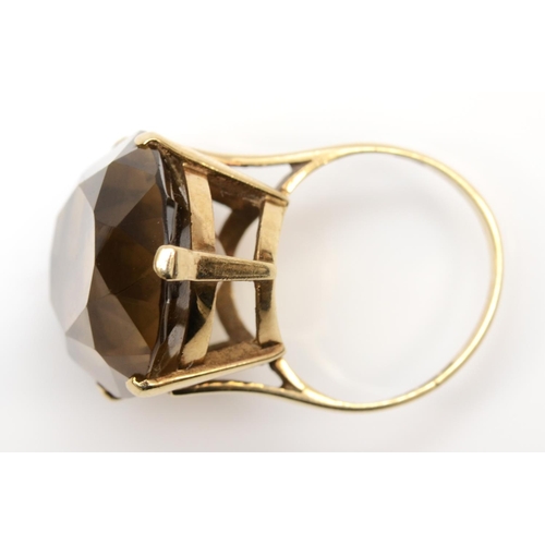 169 - A vintage 9ct gold and smokey quartz dress ring, London 1975, L, 25 x 18mm, 8.8gm