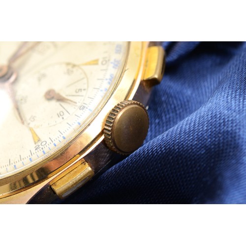 200 - Tourist Chronograph, a Swiss gold plated manual wind gentleman's wristwatch, c. 1950's, off white di... 