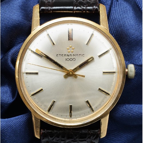 Eterna Matic 1000 a 9ct gold gentleman s automatic wristwatch London 1967 silvered dial with bato