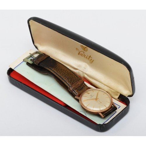 203 - Verity, a 9ct gold manual wind presentation gentleman's wristwatch, c.1970's, off white dial with gi... 