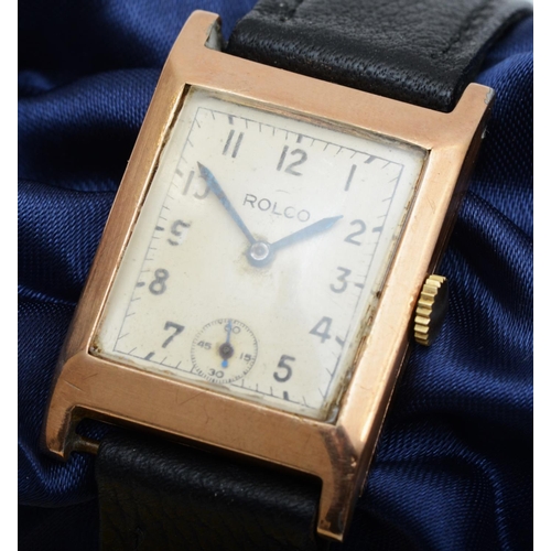 204 - Rolco by Rolex, an Art Deco 9ct gold manual wind gentleman's wristwatch, Glasgow 1935, the off white... 