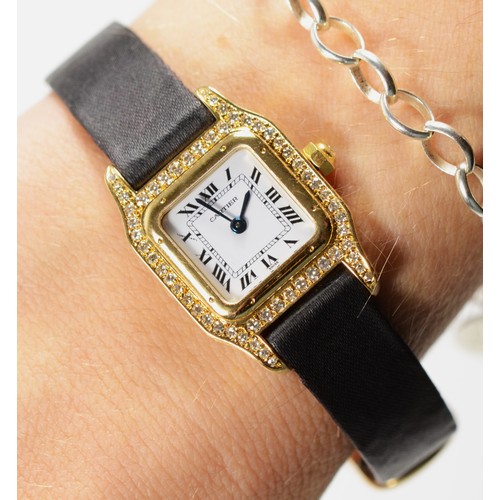 207 - Cartier Panthere, a ladies 18k gold and diamond quartz wristwatch, ref 1280, with white enamel dial,... 