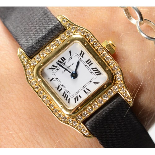 207 - Cartier Panthere, a ladies 18k gold and diamond quartz wristwatch, ref 1280, with white enamel dial,... 