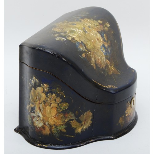 235 - A late 19th century papier mache stationary box, decorated with floral sprays, opening to reveal a f... 