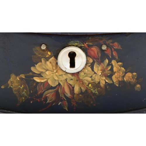 235 - A late 19th century papier mache stationary box, decorated with floral sprays, opening to reveal a f... 