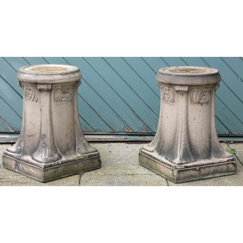 240 - A pair of Leeds Fireclay Lefco Ware jardiniere and stands, the tapering square section stands cast w... 