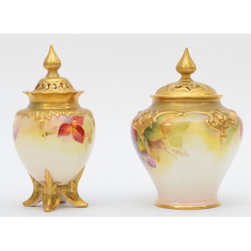 261 - A Royal Worcester lidded pot pourri vase, of baluster form, Painted Fruits, signed by artist, K.Blak... 