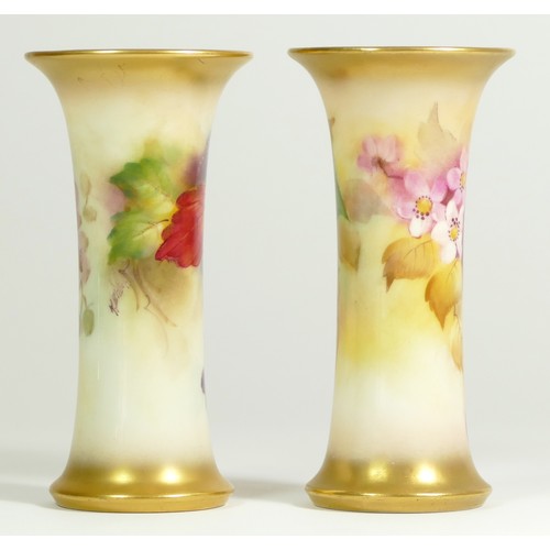 263 - A Royal Worcester trumpet vase, decorated with blackberries and autumnal leaves, signed by artist K.... 