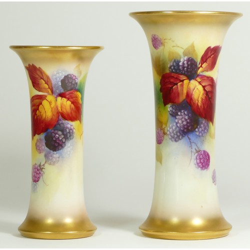 264 - A Royal Worcester trumpet vase, decorated with blackberries and autumnal leaves, signed by artist K.... 