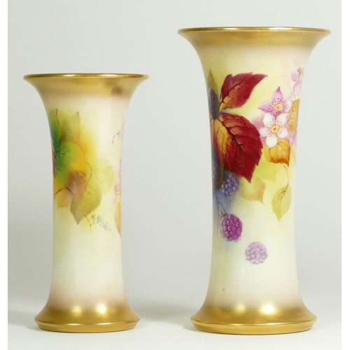 264 - A Royal Worcester trumpet vase, decorated with blackberries and autumnal leaves, signed by artist K.... 