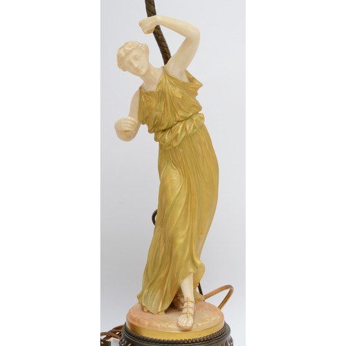 265 - A pair of Royal Worcester gilt and blush ivory figures of Classical Maidens table lamps,  modelled b... 