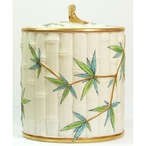 269 - A Royal Worcester bamboo biscuit barrel, with gilt highlights, impressed mark, 16 x 14cm