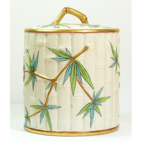 269 - A Royal Worcester bamboo biscuit barrel, with gilt highlights, impressed mark, 16 x 14cm