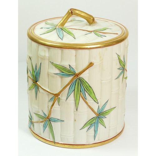 269 - A Royal Worcester bamboo biscuit barrel, with gilt highlights, impressed mark, 16 x 14cm