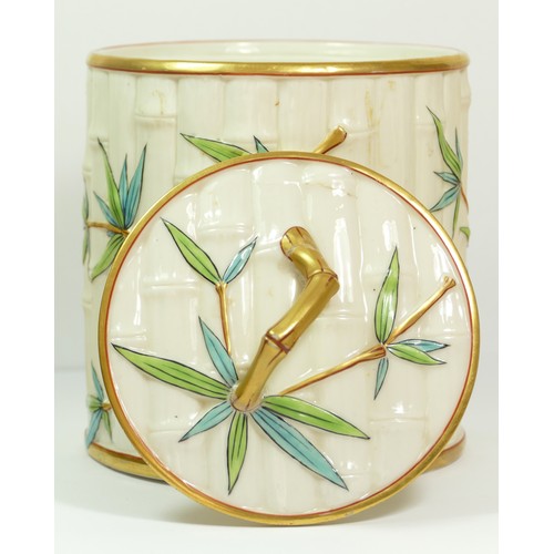 269 - A Royal Worcester bamboo biscuit barrel, with gilt highlights, impressed mark, 16 x 14cm