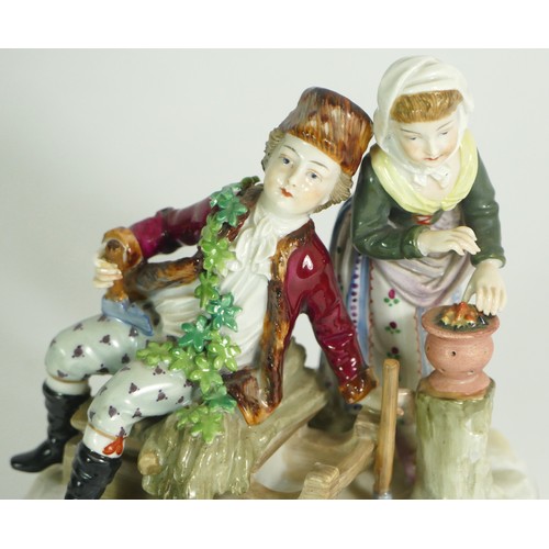 280 - A Meissen porcelain figural group, circa. 19th century. Emblematic of Winter, modelled as a boy wear... 