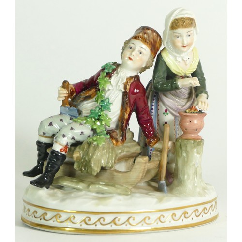 280 - A Meissen porcelain figural group, circa. 19th century. Emblematic of Winter, modelled as a boy wear... 