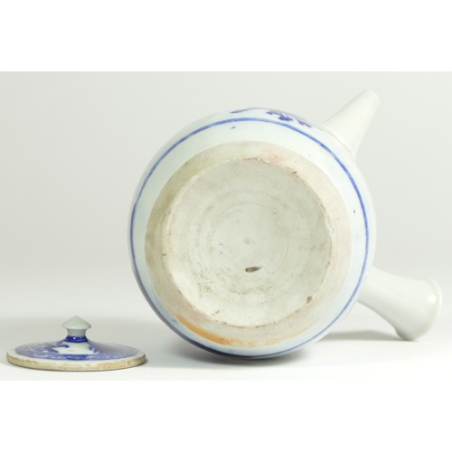 320 - A Japanese Meiji blue and white porcelain teapot, painted with floral sprigs, 18 x 18 cm.