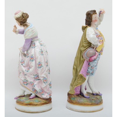 282 - A large pair of early 20th century continental figures, probably Sitzendorf, depicting a man and wom... 