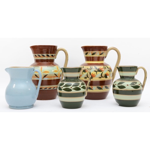 303 - A collection of five Hartley of Castleford pottery jugs, circa mid 20th century, stamped to base W.R... 