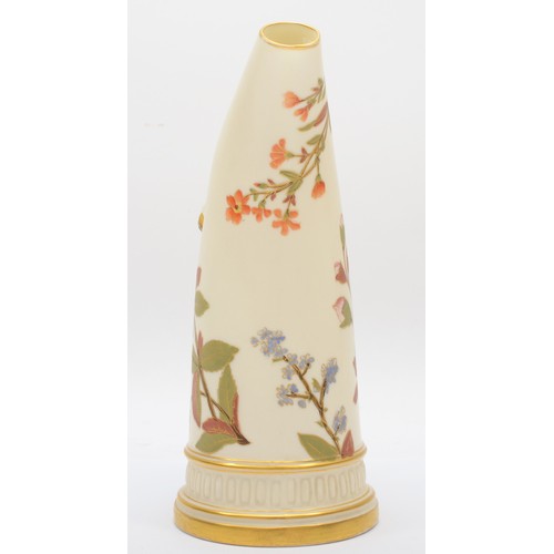 270 - A Royal Worcester pitcher ewer vase, floral decoration with gold accents against an ivory ground, st... 