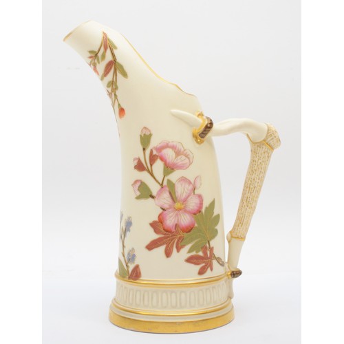 270 - A Royal Worcester pitcher ewer vase, floral decoration with gold accents against an ivory ground, st... 