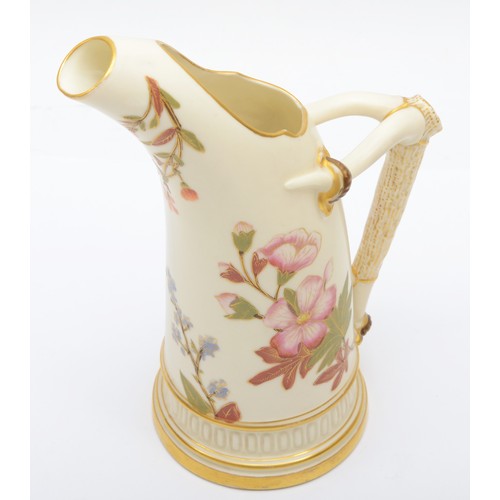 270 - A Royal Worcester pitcher ewer vase, floral decoration with gold accents against an ivory ground, st... 