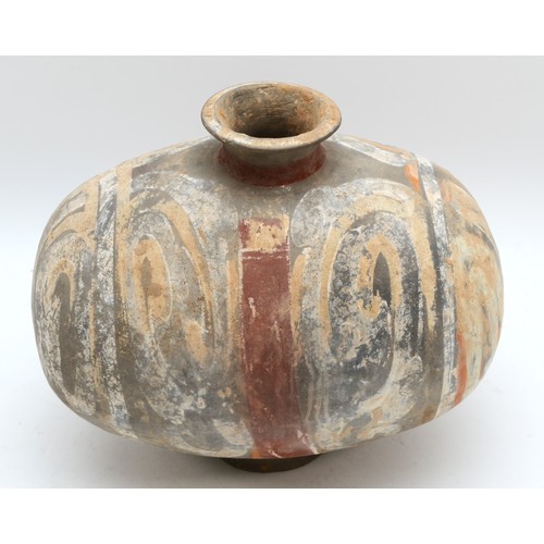 337 - A Chinese painted pottery cocoon jar, Han Dynasty, (206 BC – 220 AD), decorated by cold painting a v... 