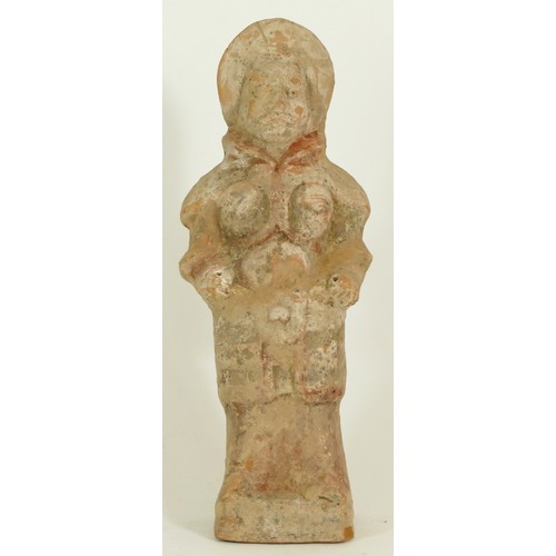 338 - A Chinese tomb figure, Han Dynasty, (206BC - 220AD), together with two other tomb figures, three vas... 