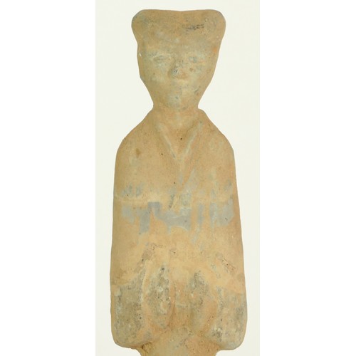 338 - A Chinese tomb figure, Han Dynasty, (206BC - 220AD), together with two other tomb figures, three vas... 