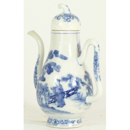 339 - A Chinese blue and white chocolate pot, with figural decoration, 18cm