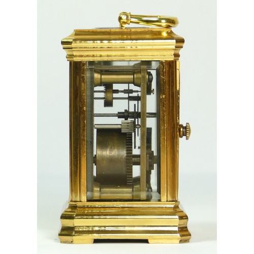 353 - A brass small carriage timepiece, with white enamel dial, 7.5cm