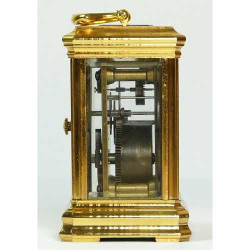 353 - A brass small carriage timepiece, with white enamel dial, 7.5cm