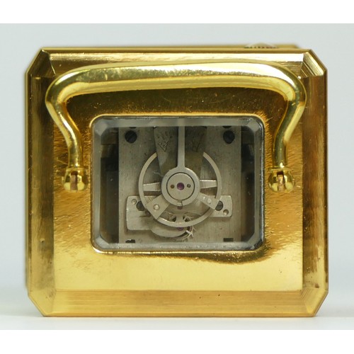 353 - A brass small carriage timepiece, with white enamel dial, 7.5cm