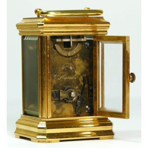 353 - A brass small carriage timepiece, with white enamel dial, 7.5cm