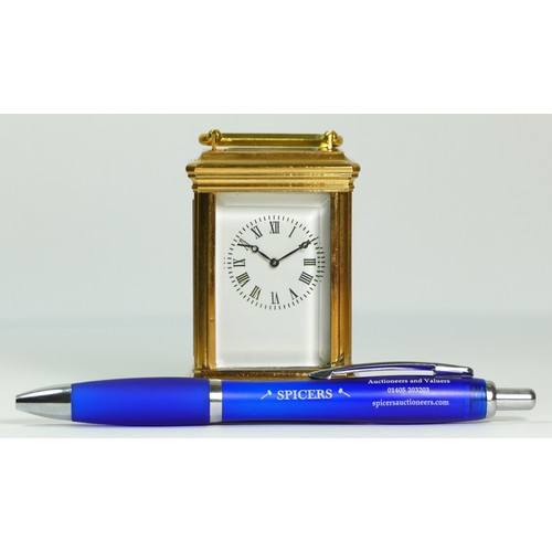 353 - A brass small carriage timepiece, with white enamel dial, 7.5cm