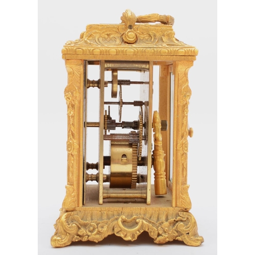 355 - A 20th century English Fema gilt brass carriage timepiece, the white rectangular dial with Roman num... 