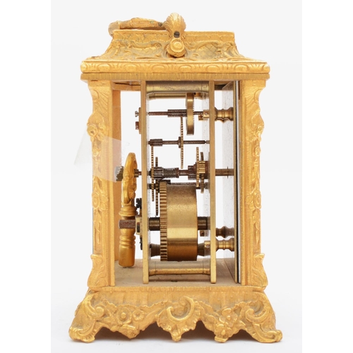 355 - A 20th century English Fema gilt brass carriage timepiece, the white rectangular dial with Roman num... 