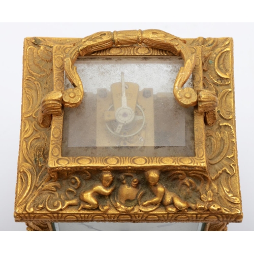 355 - A 20th century English Fema gilt brass carriage timepiece, the white rectangular dial with Roman num... 