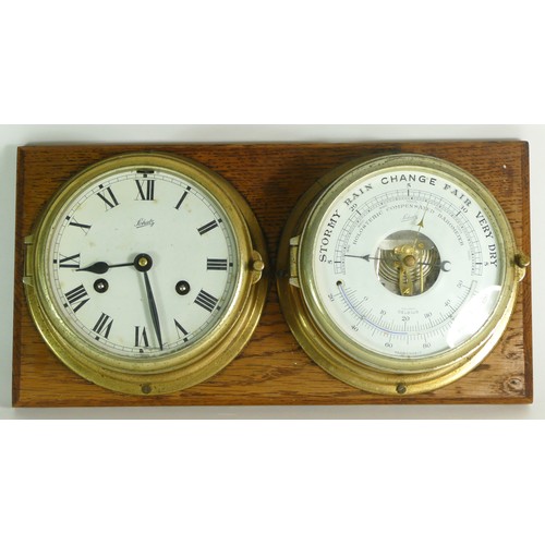 381 - A mid 20th century Schatz maritime brass bulkhead clock/barometer/thermometer set, the clock having ... 