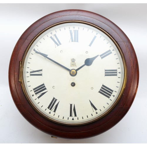 384 - A mid 20th century post office wall clock, with an eight day brass single fusee movement, a ten inch... 