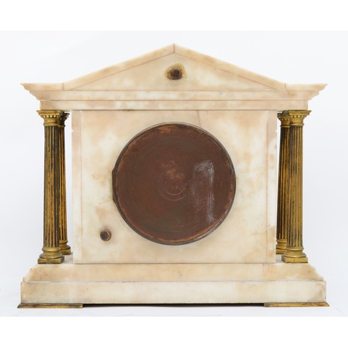 385 - A late 19th century French white marble mantel clock, having eight day movement striking on gong, wi... 