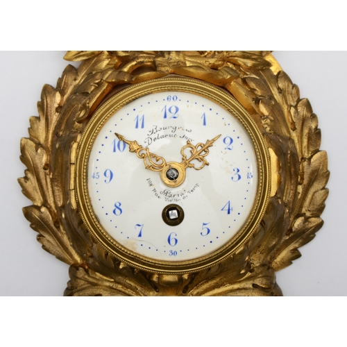 388 - A late 19th century French gilt bronze cartel clock with thermometer, the white enamel dial signed D... 