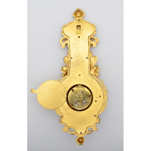 388 - A late 19th century French gilt bronze cartel clock with thermometer, the white enamel dial signed D... 