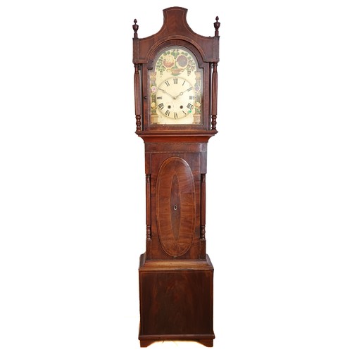 392 - A 19th century Lincolnshire 8-day longcase clock, having floral painted wooden arched convexed dial,... 