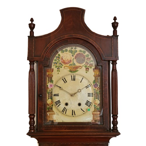 392 - A 19th century Lincolnshire 8-day longcase clock, having floral painted wooden arched convexed dial,... 