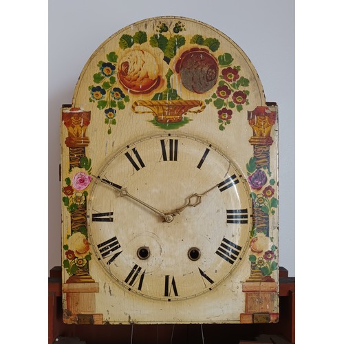 392 - A 19th century Lincolnshire 8-day longcase clock, having floral painted wooden arched convexed dial,... 