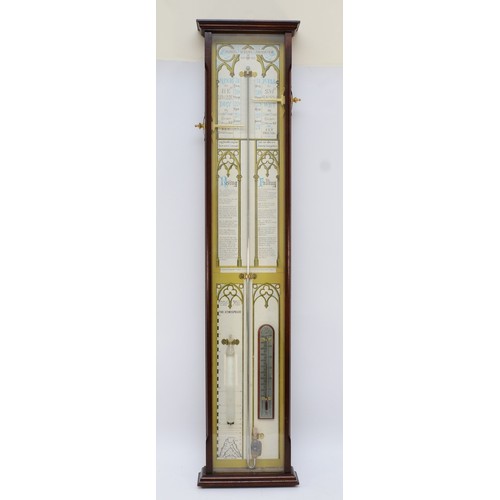 394 - A mahogany cased Admiral Fitzroy barometer, having architectural pediment with brass central finial,... 